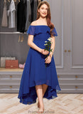 Angelica A-Line Off-the-Shoulder Asymmetrical Chiffon Junior Bridesmaid Dress With Cascading Ruffles STKP0013338