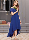 Angelica A-Line Off-the-Shoulder Asymmetrical Chiffon Junior Bridesmaid Dress With Cascading Ruffles STKP0013338