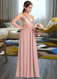 Shayla A-Line One-Shoulder Floor-Length Chiffon Junior Bridesmaid Dress With Ruffle STKP0013340