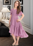 Madalyn A-Line V-neck Asymmetrical Chiffon Junior Bridesmaid Dress With Cascading Ruffles STKP0013342