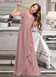 Sherlyn A-Line V-neck Floor-Length Chiffon Junior Bridesmaid Dress With Cascading Ruffles STKP0013343