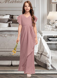 Sherlyn A-Line V-neck Floor-Length Chiffon Junior Bridesmaid Dress With Cascading Ruffles STKP0013343