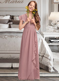 Sherlyn A-Line V-neck Floor-Length Chiffon Junior Bridesmaid Dress With Cascading Ruffles STKP0013343