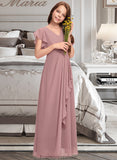 Sherlyn A-Line V-neck Floor-Length Chiffon Junior Bridesmaid Dress With Cascading Ruffles STKP0013343