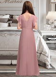 Sherlyn A-Line V-neck Floor-Length Chiffon Junior Bridesmaid Dress With Cascading Ruffles STKP0013343