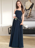 Maryjane A-Line Square Neckline Floor-Length Chiffon Junior Bridesmaid Dress With Bow(s) STKP0013345