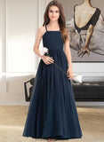 Maryjane A-Line Square Neckline Floor-Length Chiffon Junior Bridesmaid Dress With Bow(s) STKP0013345