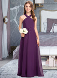 Macie A-Line V-neck Floor-Length Chiffon Junior Bridesmaid Dress STKP0013346