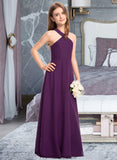 Macie A-Line V-neck Floor-Length Chiffon Junior Bridesmaid Dress STKP0013346