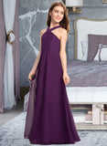 Macie A-Line V-neck Floor-Length Chiffon Junior Bridesmaid Dress STKP0013346