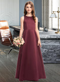 Madalyn A-Line Scoop Neck Floor-Length Satin Junior Bridesmaid Dress STKP0013348