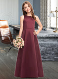 Madalyn A-Line Scoop Neck Floor-Length Satin Junior Bridesmaid Dress STKP0013348