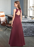 Madalyn A-Line Scoop Neck Floor-Length Satin Junior Bridesmaid Dress STKP0013348