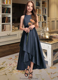 Shannon A-Line Scoop Neck Asymmetrical Satin Junior Bridesmaid Dress With Cascading Ruffles STKP0013352