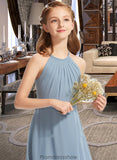 Scarlet A-Line Scoop Neck Floor-Length Chiffon Junior Bridesmaid Dress With Ruffle STKP0013353