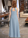 Scarlet A-Line Scoop Neck Floor-Length Chiffon Junior Bridesmaid Dress With Ruffle STKP0013353