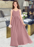 Viv A-Line V-neck Floor-Length Chiffon Junior Bridesmaid Dress With Ruffle STKP0013354