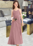 Viv A-Line V-neck Floor-Length Chiffon Junior Bridesmaid Dress With Ruffle STKP0013354