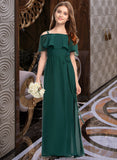 Anabelle A-Line Off-the-Shoulder Floor-Length Chiffon Junior Bridesmaid Dress With Bow(s) STKP0013359