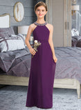 Kyra A-Line Scoop Neck Floor-Length Chiffon Junior Bridesmaid Dress With Beading Bow(s) STKP0013361