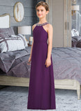 Kyra A-Line Scoop Neck Floor-Length Chiffon Junior Bridesmaid Dress With Beading Bow(s) STKP0013361