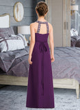 Kyra A-Line Scoop Neck Floor-Length Chiffon Junior Bridesmaid Dress With Beading Bow(s) STKP0013361