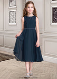 Brynn A-Line Scoop Neck Tea-Length Chiffon Junior Bridesmaid Dress With Ruffle STKP0013362