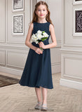 Brynn A-Line Scoop Neck Tea-Length Chiffon Junior Bridesmaid Dress With Ruffle STKP0013362