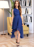 Camila A-Line One-Shoulder Asymmetrical Chiffon Junior Bridesmaid Dress With Bow(s) Ruffles STKP0013363