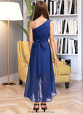 Camila A-Line One-Shoulder Asymmetrical Chiffon Junior Bridesmaid Dress With Bow(s) Ruffles STKP0013363