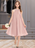 Setlla A-Line Scoop Neck Knee-Length Chiffon Junior Bridesmaid Dress With Beading Sequins STKP0013365