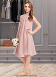 Setlla A-Line Scoop Neck Knee-Length Chiffon Junior Bridesmaid Dress With Beading Sequins STKP0013365