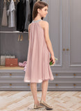 Setlla A-Line Scoop Neck Knee-Length Chiffon Junior Bridesmaid Dress With Beading Sequins STKP0013365