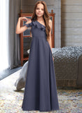 Amaris A-Line One-Shoulder Floor-Length Chiffon Junior Bridesmaid Dress With Cascading Ruffles STKP0013370