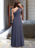 Amaris A-Line One-Shoulder Floor-Length Chiffon Junior Bridesmaid Dress With Cascading Ruffles STKP0013370