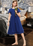 Myah A-Line Scoop Neck Knee-Length Chiffon Junior Bridesmaid Dress With Bow(s) STKP0013372