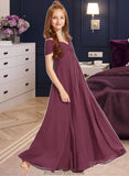 Rylie A-Line Off-the-Shoulder Floor-Length Chiffon Junior Bridesmaid Dress With Ruffle STKP0013376