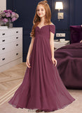 Rylie A-Line Off-the-Shoulder Floor-Length Chiffon Junior Bridesmaid Dress With Ruffle STKP0013376