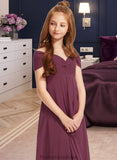 Rylie A-Line Off-the-Shoulder Floor-Length Chiffon Junior Bridesmaid Dress With Ruffle STKP0013376