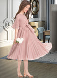 Maisie A-Line Scoop Neck Knee-Length Chiffon Junior Bridesmaid Dress With Bow(s) Pleated STKP0013377