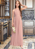 Laylah A-Line Scoop Neck Floor-Length Chiffon Junior Bridesmaid Dress With Ruffle Bow(s) STKP0013380