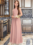 Laylah A-Line Scoop Neck Floor-Length Chiffon Junior Bridesmaid Dress With Ruffle Bow(s) STKP0013380