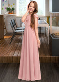 Cassandra A-Line Scoop Neck Floor-Length Chiffon Junior Bridesmaid Dress With Cascading Ruffles STKP0013382