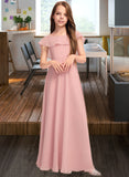 Cassandra A-Line Scoop Neck Floor-Length Chiffon Junior Bridesmaid Dress With Cascading Ruffles STKP0013382