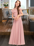 Cassandra A-Line Scoop Neck Floor-Length Chiffon Junior Bridesmaid Dress With Cascading Ruffles STKP0013382