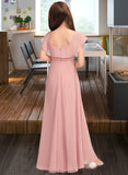 Cassandra A-Line Scoop Neck Floor-Length Chiffon Junior Bridesmaid Dress With Cascading Ruffles STKP0013382