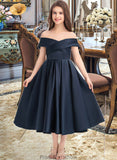 Xiomara A-Line Off-the-Shoulder Tea-Length Satin Junior Bridesmaid Dress With Ruffle Pockets STKP0013383