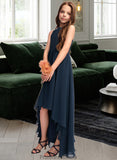 Sandy A-Line Scoop Neck Asymmetrical Chiffon Junior Bridesmaid Dress STKP0013384