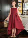 Emilia A-Line Scoop Neck Asymmetrical Satin Junior Bridesmaid Dress With Ruffle Pockets STKP0013385