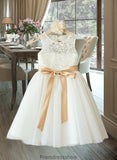 Diana A-Line Scoop Neck Knee-Length Tulle Junior Bridesmaid Dress With Sash Bow(s) STKP0013387